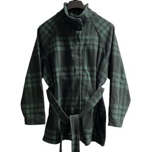 Banana Republic Jacket Womens L Green Plaid Snap Front Belted Preppy Career